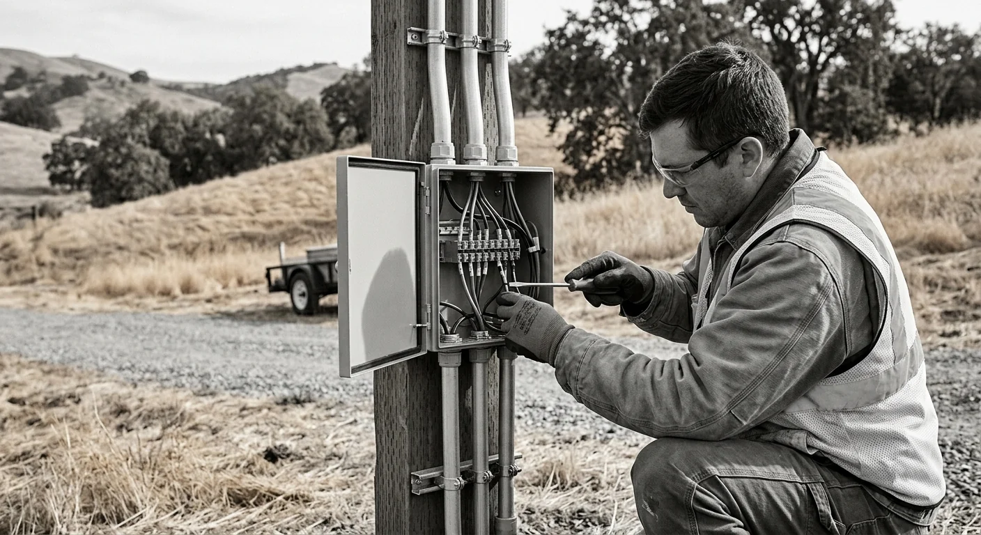 DC wiring and conduit runs neatly organized on an off-grid combiner box