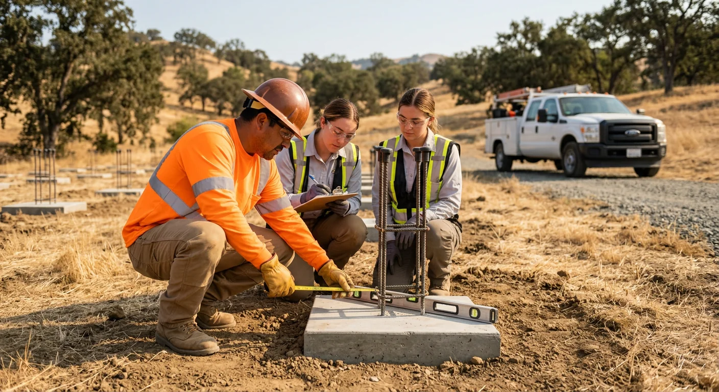 Ground-mount footing inspection before panel installation on rural property