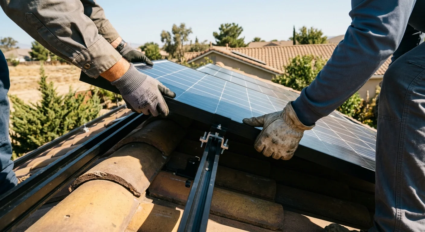 Solar panels being installed on a tile roof in Gilroy