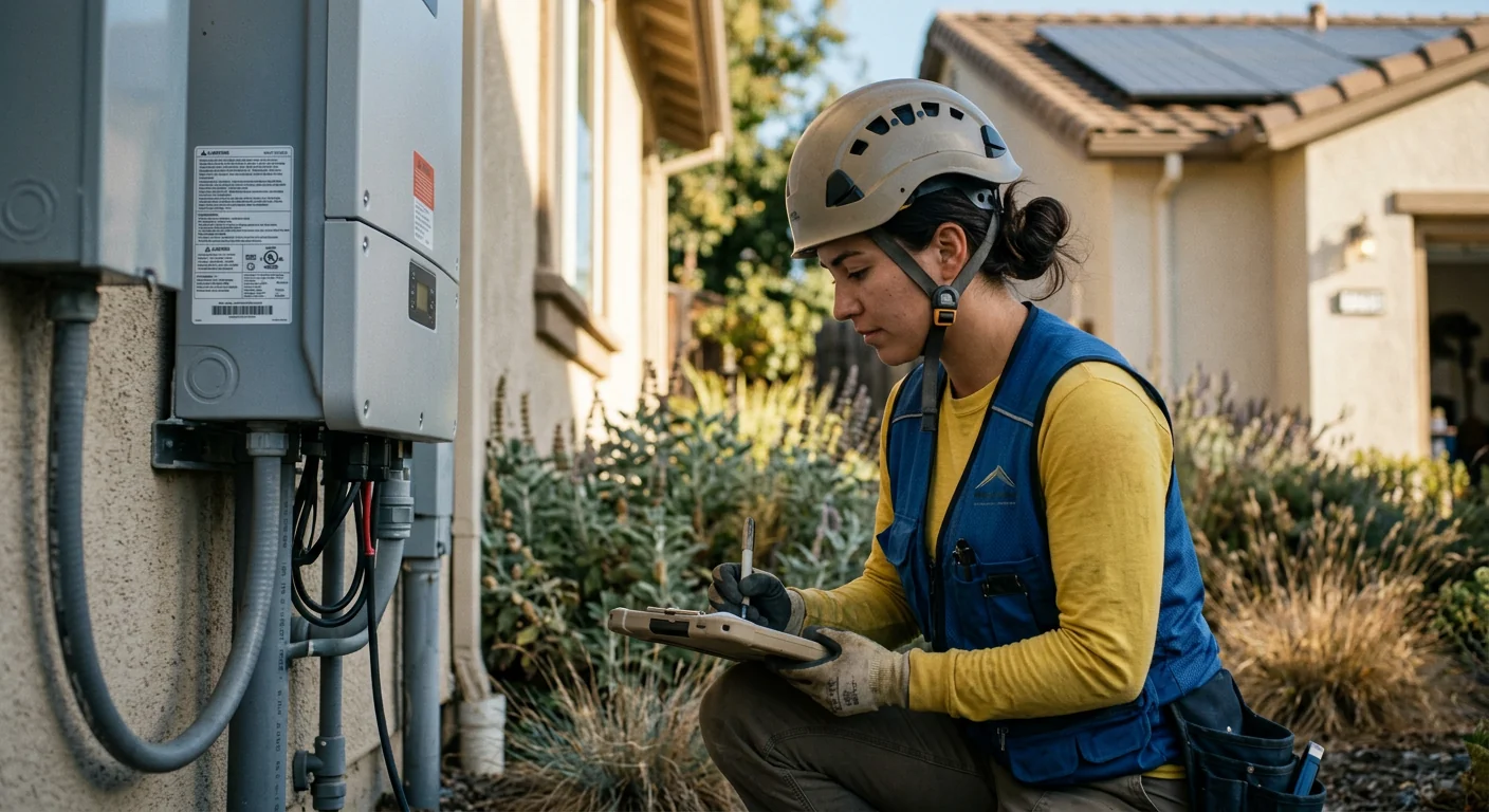 Technician documenting inverter wiring during a Gilroy solar installation walkthrough