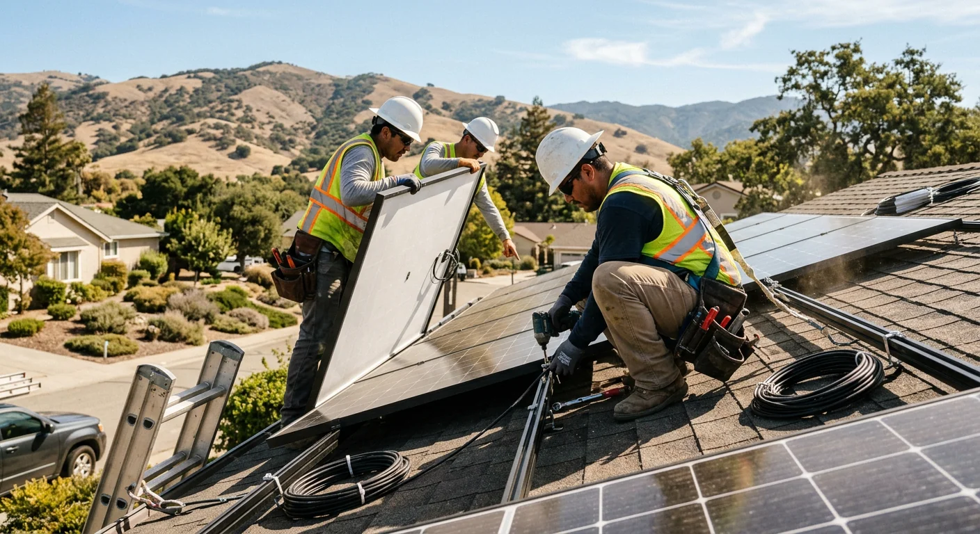 Technician inspecting home solar battery storage system in Gilroy