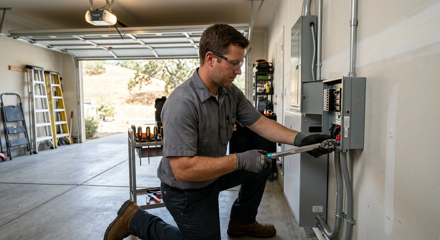 Wall-mounted lithium home battery installed in a clean Gilroy garage