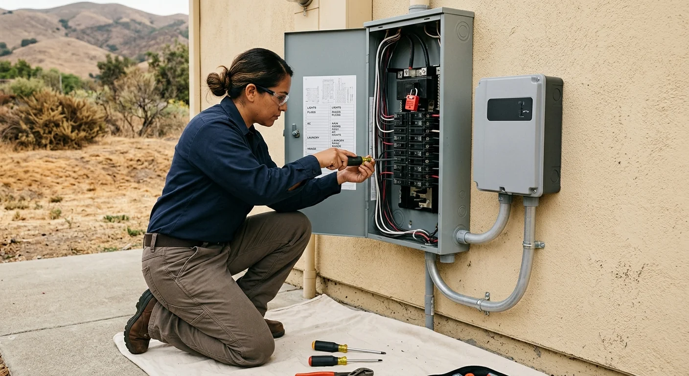 Backup gateway mounted beside main panel with labeled circuits