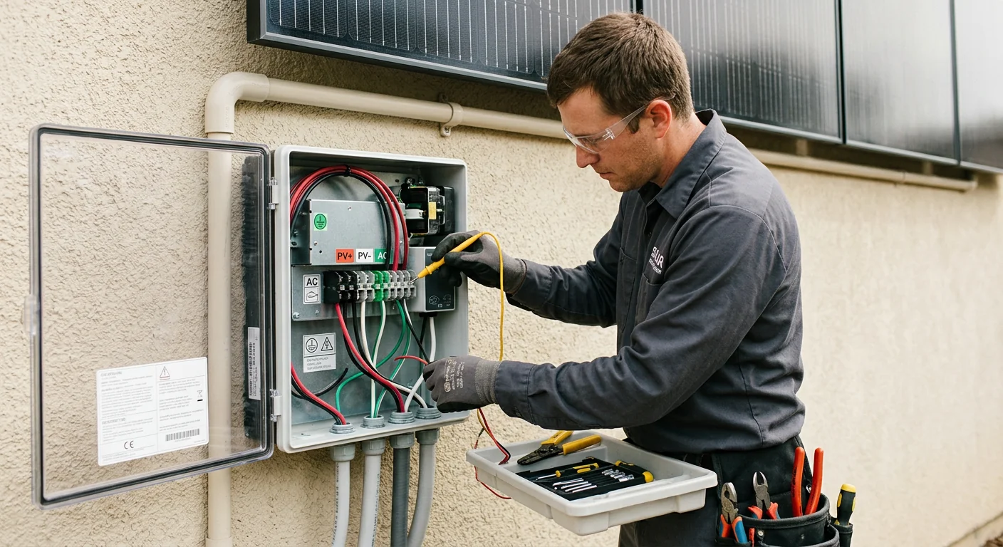 Close-up of inverter and wiring during a Gilroy solar installation