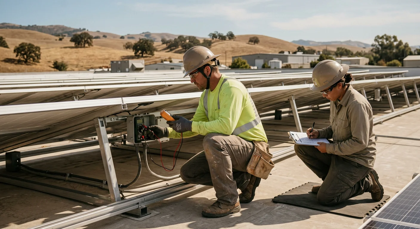 Commercial solar array under inspection on a Gilroy business rooftop