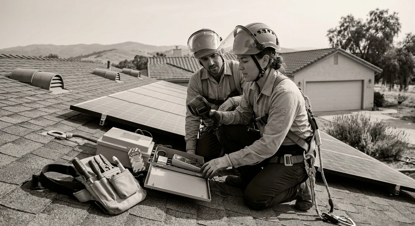 Solar technician reviewing an install checklist with a Gilroy homeowner outside