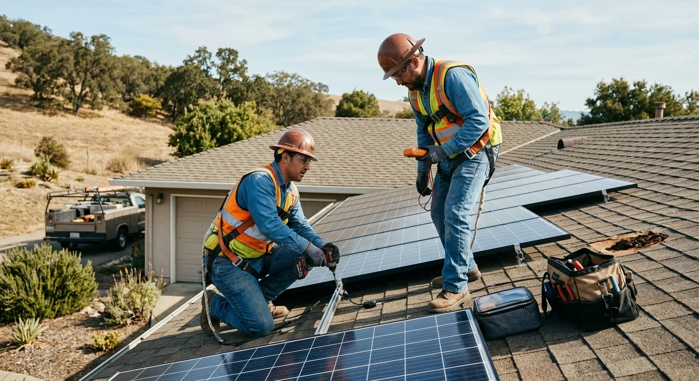 Rooftop solar array installed on a residential home in Gilroy under clear skies