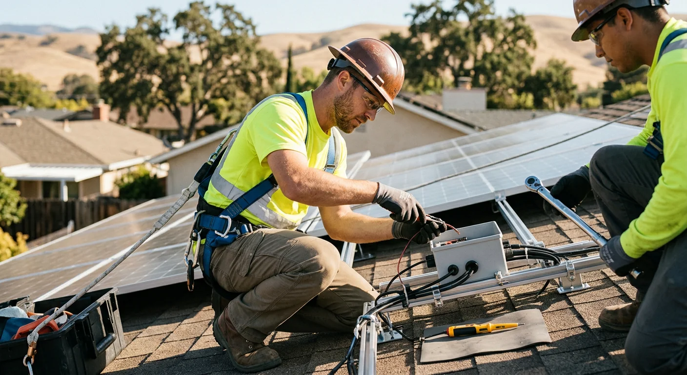 Technician torque-checking inverter wiring on solar install